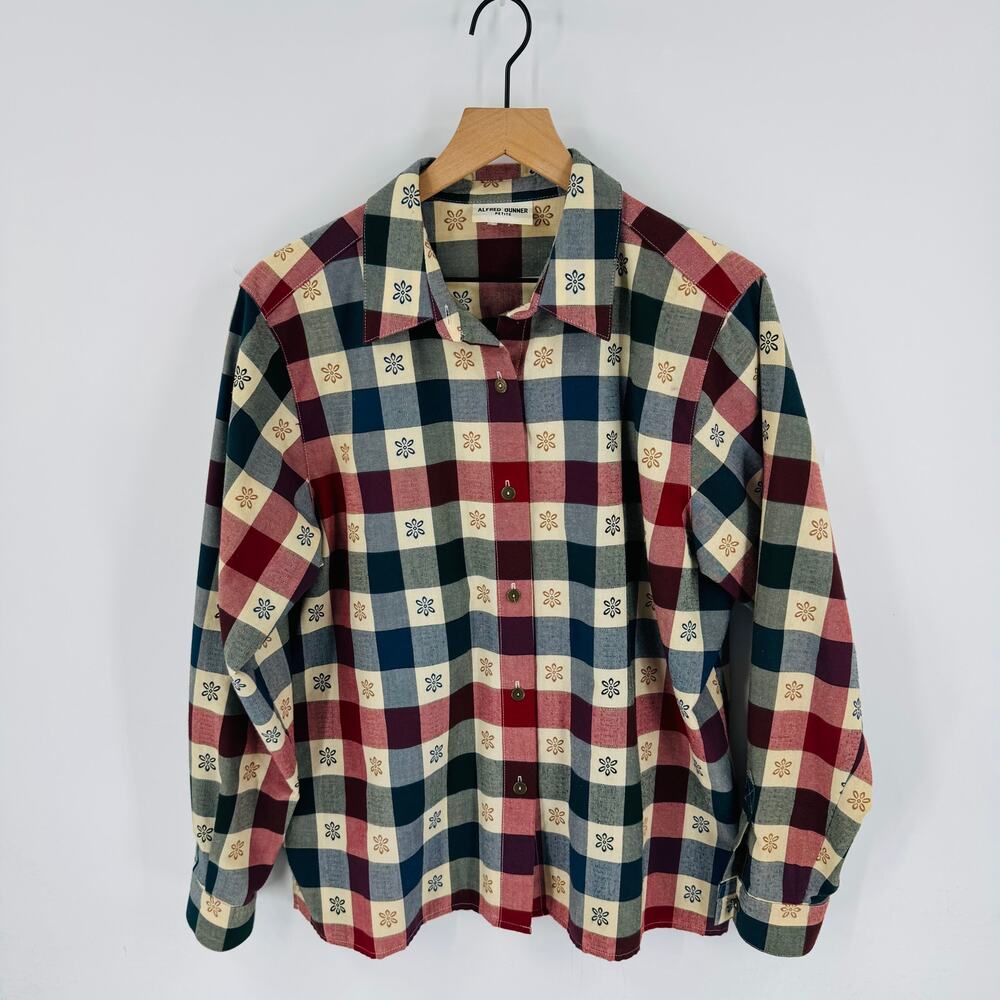 Vintage Alfred Dunner Petite‎ Plaid Embroidered Top PXL 1X Gingham Shirt